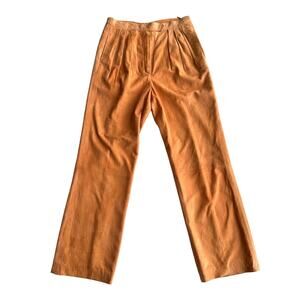 Saks Fifth Avenue‎ VTG Lamb Suede Pleated Straight Leg Peach Trouser Pants 6 8